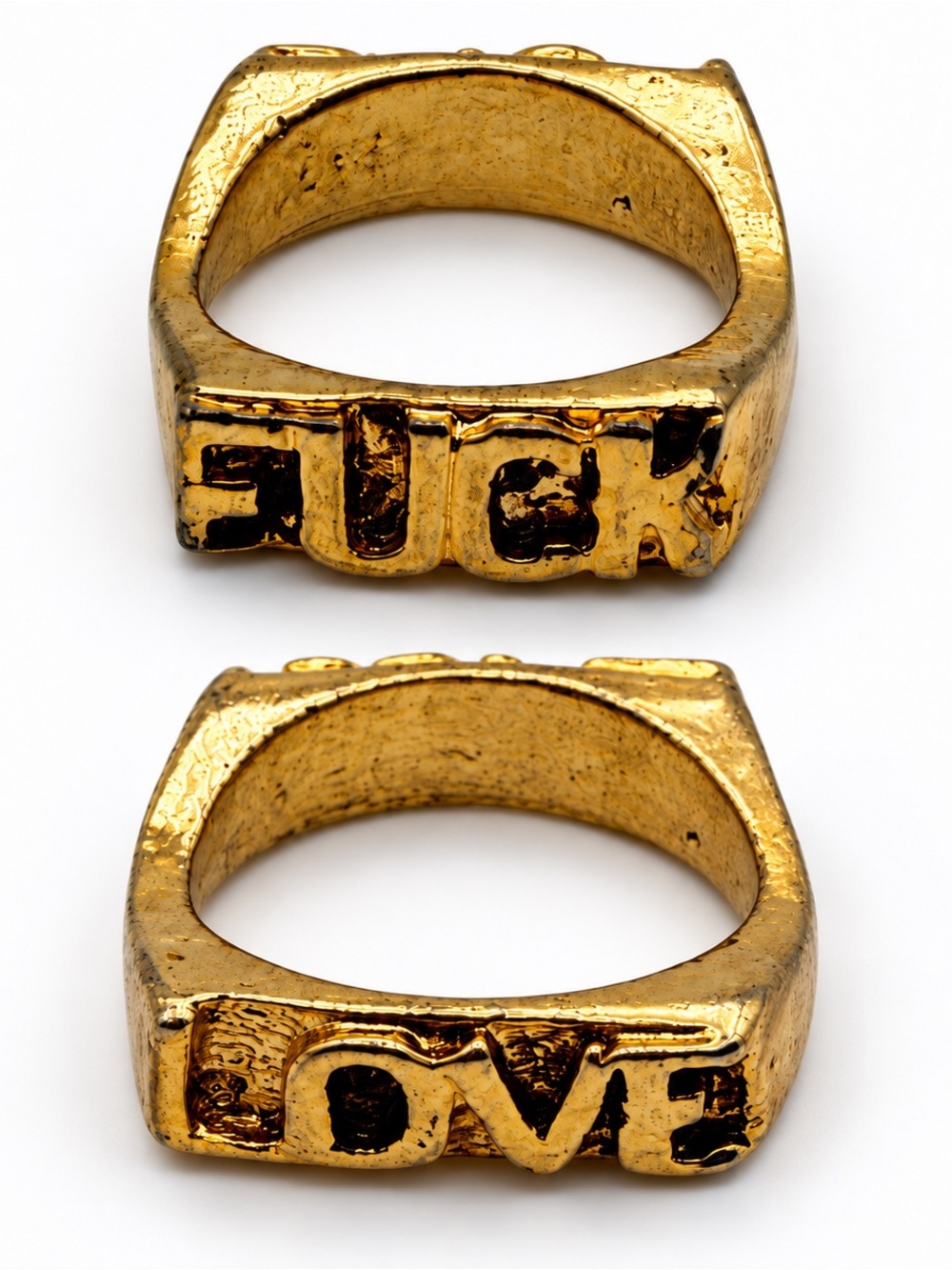 F*CK LOVE Ring Gold Plated 6.5 Square Band Carve Letter Chunky Two Side Custom